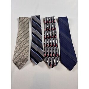 Mens Necktie Lot of 4 Silk Geometric Striped Art Deco Navy Gold Grey Ties